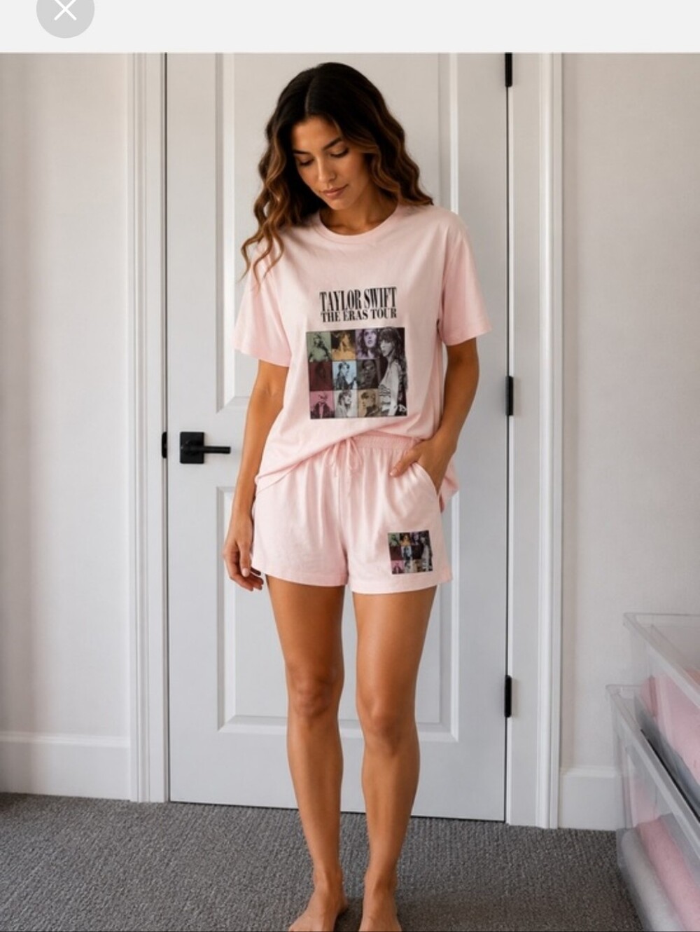 Taylor Swift Light Pink Short Pajama Set with Tour Graphic